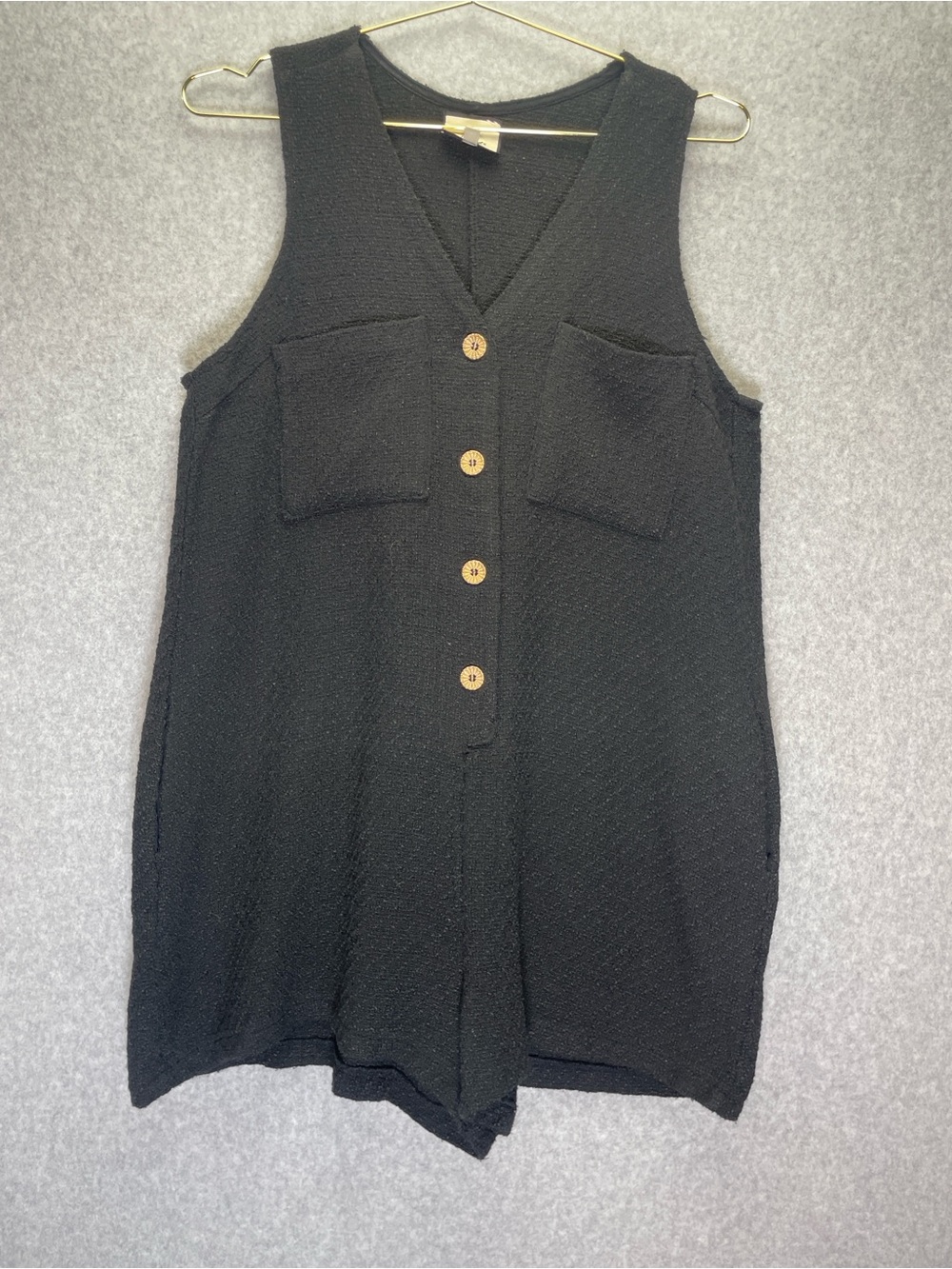 Tuckernuck Black Myla Textured Gold Button Front Romper - Picture 2 of 6
